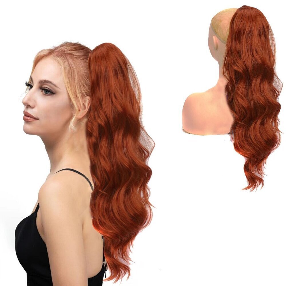 Ponytail Extension, 24 Inch Drawstring Ponytail for Women Long Black Wavy Layere